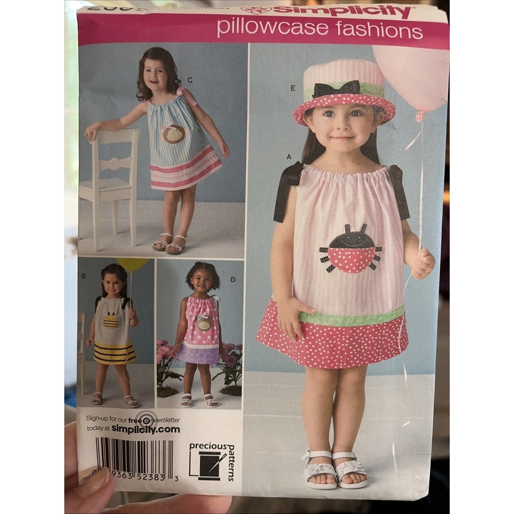 Simplicity 2383 Sewing Pattern Pillowcase Dress Appliques Girls Toddler 1/2-4